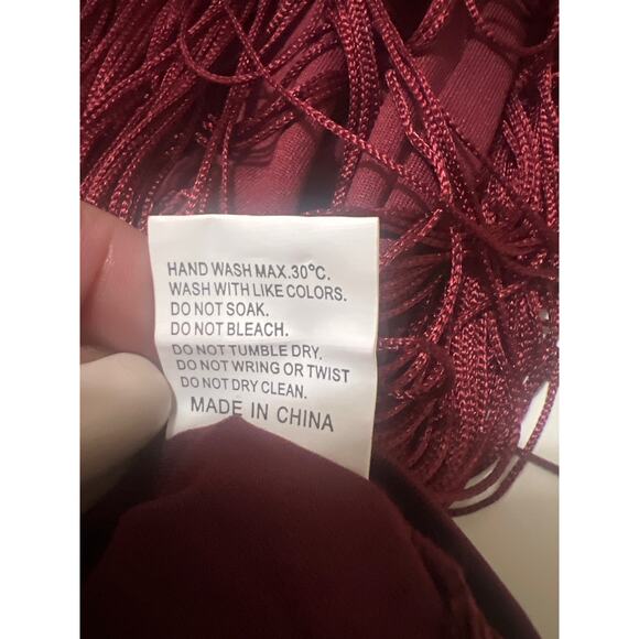 Deep V-Neck Cross Back Fringed Skirt Romper Jumpsuit Burgandy Size L - Picture 10 of 16